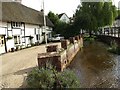 River and old cottages at junction of High Street and A345, Pewsey