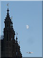 TQ3079 : London: moon and plane behind the House of Commons by Chris Downer
