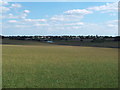 Looking across farmland to Howe Farm and the A1120