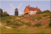 TQ2350 : Reigate Heath Windmill and Reigate Heath Golf Club clubhouse by Ian Capper