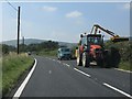 Hedge cutting on the A44 near Downton