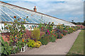 Glasshouse and herbaceous border in walled garden - Clumber Park