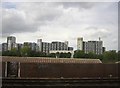 Blocks of flats in Battersea, from a train between Victoria and Clapham Junction