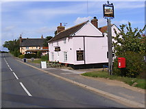 TM3046 : The Plough Inn & Post Office 1,Ipswich Avenue, Sutton Postbox by Geographer