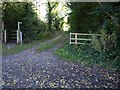 Entrance to lane and footpath off A368, next to Stoneylands