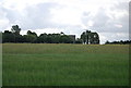 Tower of St Mary Magdalene Church across farmland