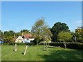 Looking from the churchyard over to the village school