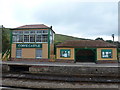 SY9682 : Corfe Castle: signalbox and waiting room by Chris Downer