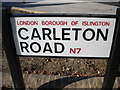 Street sign, Carleton Road N7