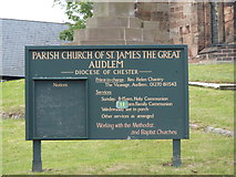 SJ6543 : Parish Church of St James the Great, Audlem, Sign by Alexander P Kapp