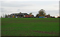 Looking over fields towards farm buildings