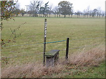 TQ9399 : Footpath marker and stile by Roger Jones