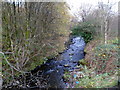 River Llynfi flows towards a footbridge, Maesteg