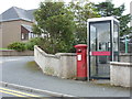 Lerwick: postbox № ZE1 62 and phone, Anderson Road