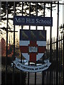 Mill Hill School emblem, school gates, The Ridgeway NW7