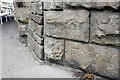 Benchmark on railway bridge buttress, Eldon Street North