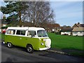 Pea green Volkswagen camper, Beckets Way, Framfield