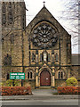 SJ8394 : English Martyrs Catholic Church Door and  Rose Window by David Dixon