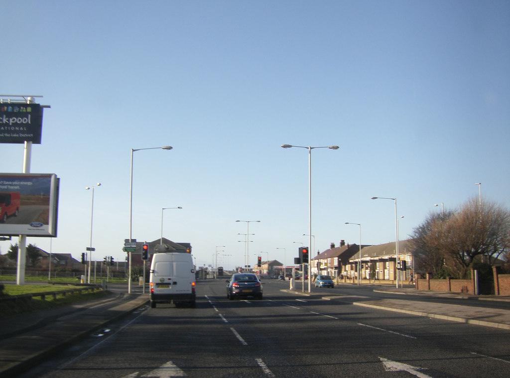 Traffic lights on Squires Gate Lane © Peter Bond cc-by-sa/2.0 ...