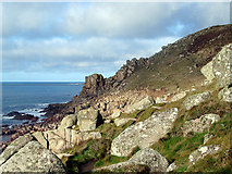 SW3628 : The South West Coastal Path climbs up from the beach towards Carn Aire by John Lucas