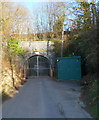 Locked gates at tunnel portal on the road to The Old Brickworks, Ebley