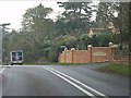 SO8485 : A458 at the main entrance to Stourton Hall by Peter Whatley