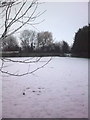 TM1459 : Pet Dog Training field in the Snow at Stonham Barns by Geographer