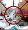 Redhill, seen through a round, red window