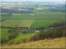TQ3812 : Looking down to Courthouse Farm from the bridleway on Mount Harry by Shazz