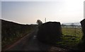 ST0117 : Mid Devon : Road & Field Entrance by Lewis Clarke