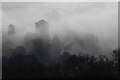 Little Malvern Court and Priory in the mist