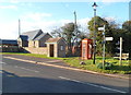 Bus shelter, phonebox and bench, Llansoy