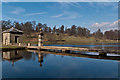 SE2869 : Fishing pavilion and bridge, The Lake, Studley Park by Ian Capper