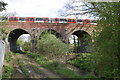 Railway viaduct over stream and path