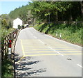 Yellow road markings on Cwmavon Road approaching a bend