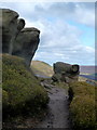 SK1288 : Footpath by rocky outcrop, Blackden Edge by Andrew Hill
