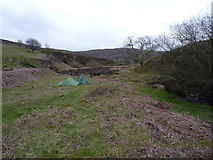 SJ0939 : Wild camp by the Nant Croes-y-wernen by Richard Law