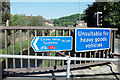 Signage on bridge over River Calder