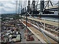 The traveller parked at the western end of Newport Transporter Bridge