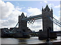 TQ3380 : Olympic Rings on Tower Bridge for London 2012 by PAUL FARMER