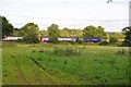 ST0313 : Mid Devon : Grassy Field & Passing Train by Lewis Clarke