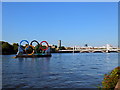 TQ2877 : Olympic Rings in River Thames near Battersea Park by PAUL FARMER