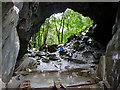 NY3101 : Under the big arch at Hodge Close Quarry by Karl and Ali