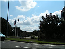 SU4112 : Car park and flag poles at the Novotel hotel by Rob Purvis