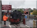 Welsh Highland Railway train on Britannia Bridge Crossing