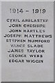 Names on Beoley war memorial