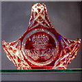 M2133 : Moycullen - Celtic Crystal - Clear & Red Crystal Claddagh Basket by Suzanne Mischyshyn