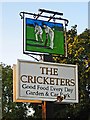 The Cricketers (1) - sign, Downside Common, near Cobham