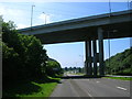 Fabian Way passing under the M4 viaduct near Briton Ferry