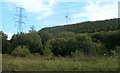 Electricity pylon and wind turbine, Banwen Pyrddin